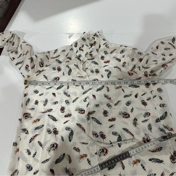 The‎ Kooples 100% Silk Cream Multicolor Boho Feather Print Button Down Top Sz S - Picture 11 of 12